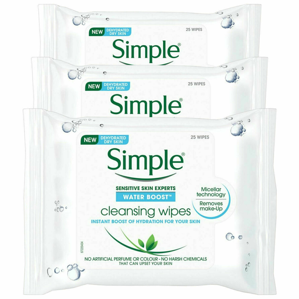 Simple (3X Cleansing Wipes) Water Boost Micellar Cleansing Water, Wipes & Face Wash