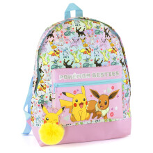 Pokemon Pikachu & Eevee Besties Girl's Backpack - Pink Glitter Kids School Bag with Front Pocket
