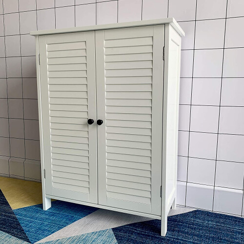 Wit Bamboe Hout 2 Deurs Badkamer Toiletkast Organiser Kast 1