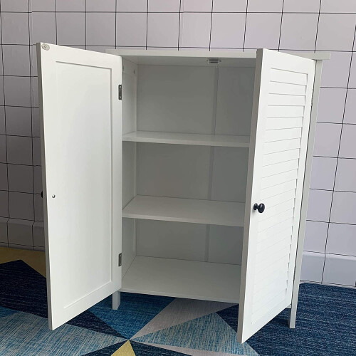 Wit Bamboe Hout 2 Deurs Badkamer Toiletkast Organiser Kast 2