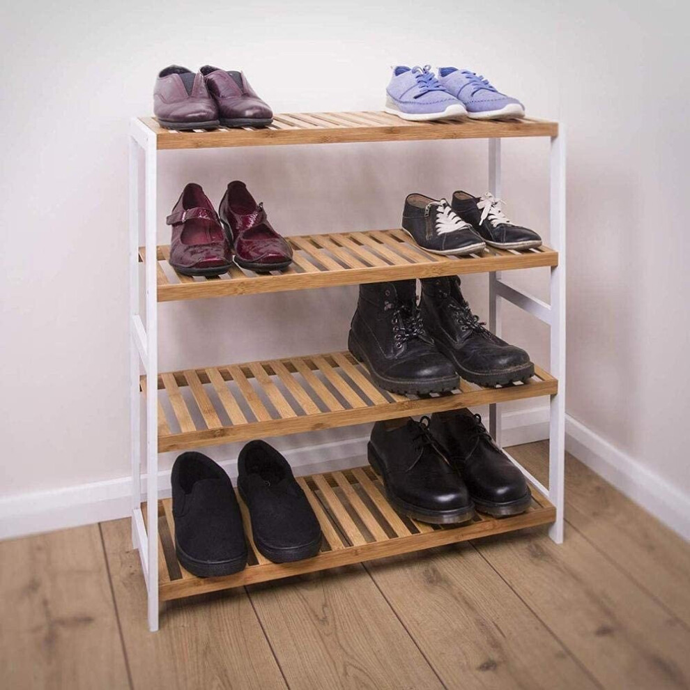 (4 Tier) Bamboo Wood Shoe Rack Organiser Shelf Hallway