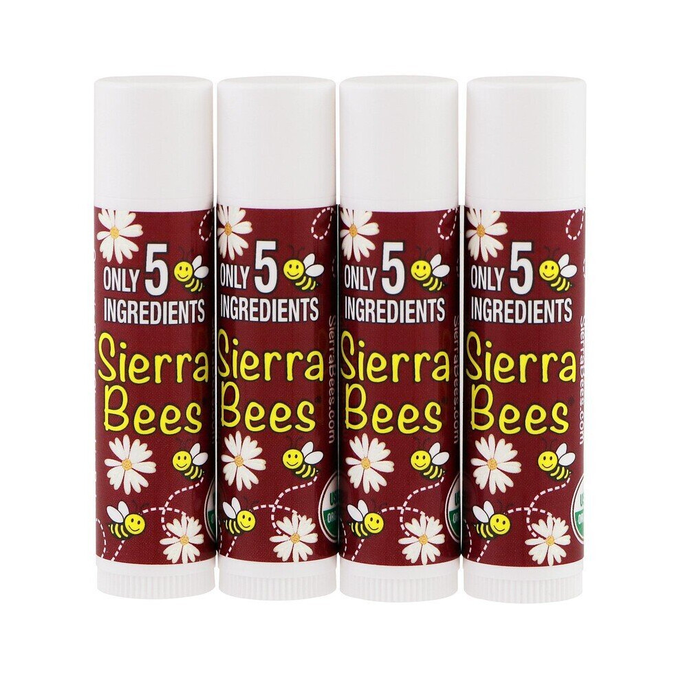 Sierra Bees Black Organic Lip Balms, Cherry, 4 Pack, 4.25G Each
