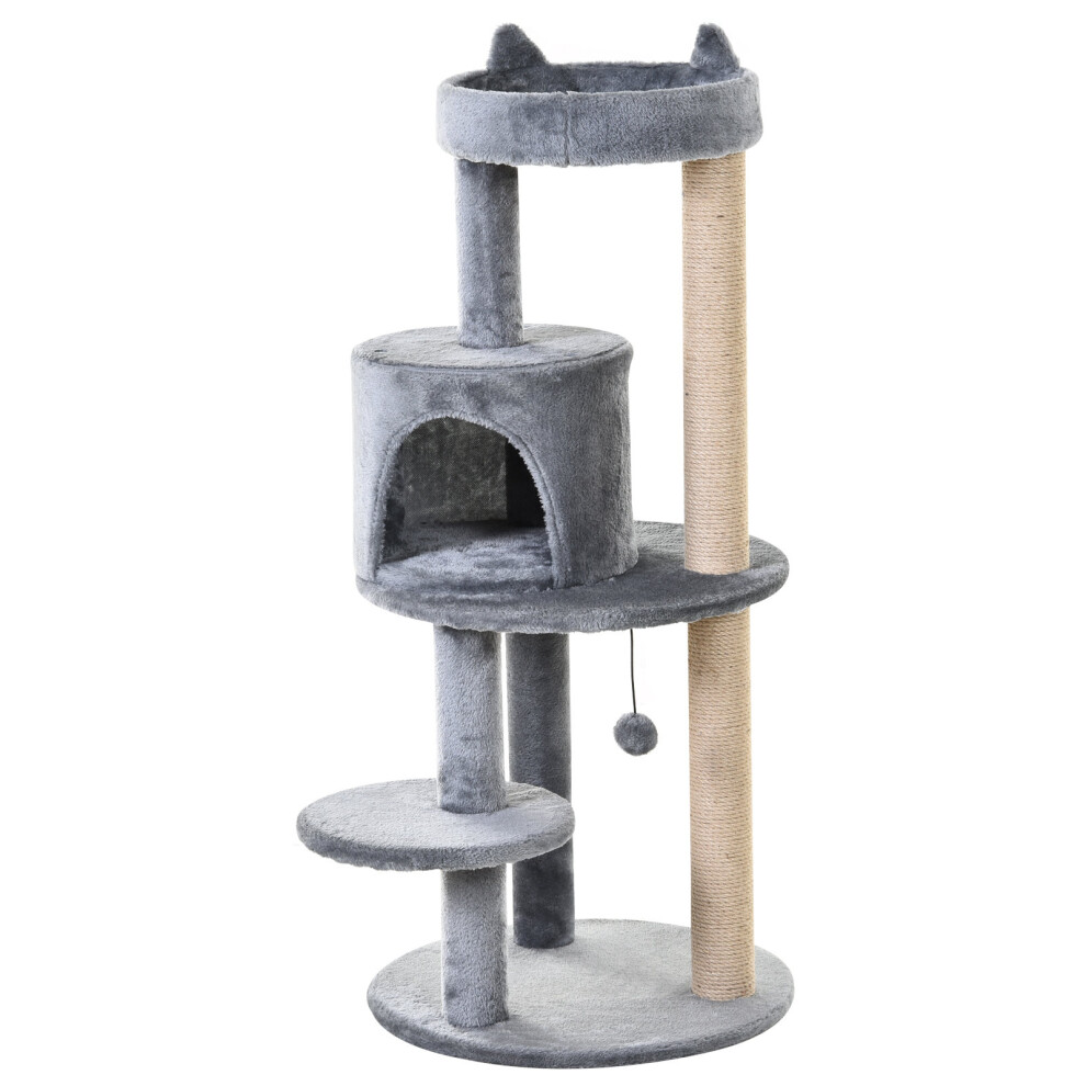 Pawhut 3-Tier Cat Tree With Scratching Posts | Cat Tree House Grey