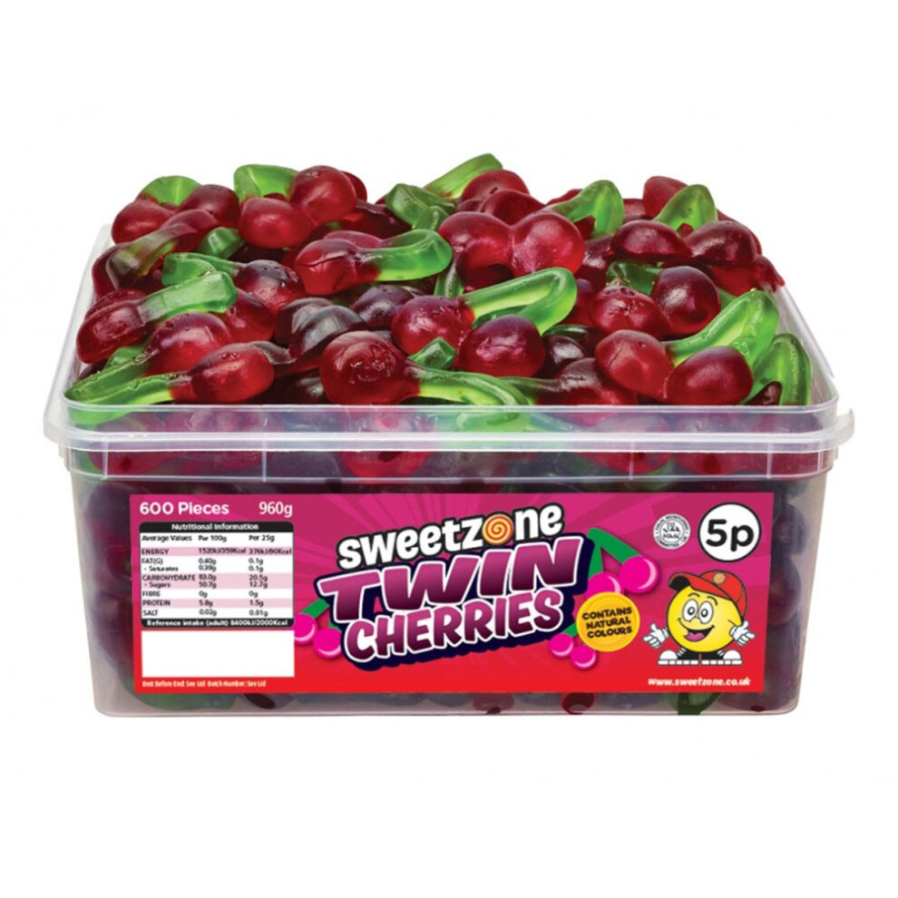 SweetZone Twin Cherries 740g Tub of HMC Approved 100% Halal Sweets