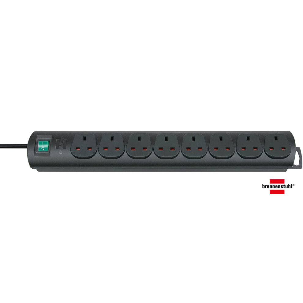 Brennenstuhl 8 Socket Black Extension Lead - Switched - 2 Metre Extension Cable