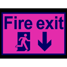 Scan Fire Exit Running Man Arrow Down - Photoluminescent 300 x 200mm SCA1580