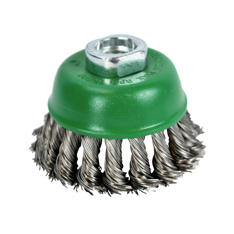 Faithfull Wire Cup Brush Twist Knot 65mm M14 x 2 0.50mm Stainless Steel Wire