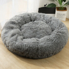 (Light Grey, 60cm) Plush Donut Pet Bed For Dogs & Cats | Dog Basket