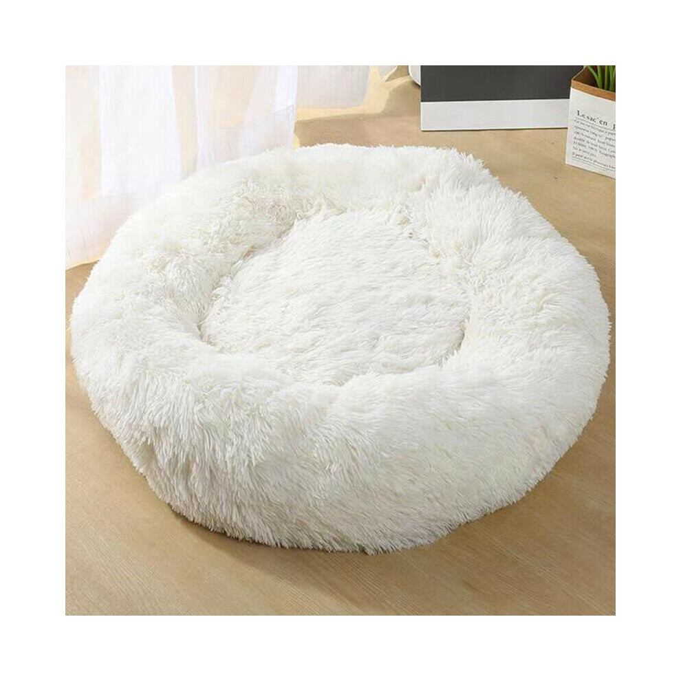 (, 60Cm) Plush Donut Pet Bed For Dogs & Cats | Dog Basket White