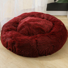 (Wine Red, 50cm) Plush Donut Pet Bed For Dogs & Cats | Dog Basket