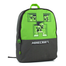 Minecraft Pixel Creeper Backpack - Grey Kids School Rucksack with Green Accents, Padded Back & Straps, 35x27x12 cm - Licensed Merchandise