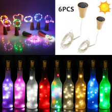 (Blue) Solar LED Cork String Lights Bottle Lights, 6pack Cork Lights Copper Wire Fairy Home Wine Bottle Decor Lamp 2M