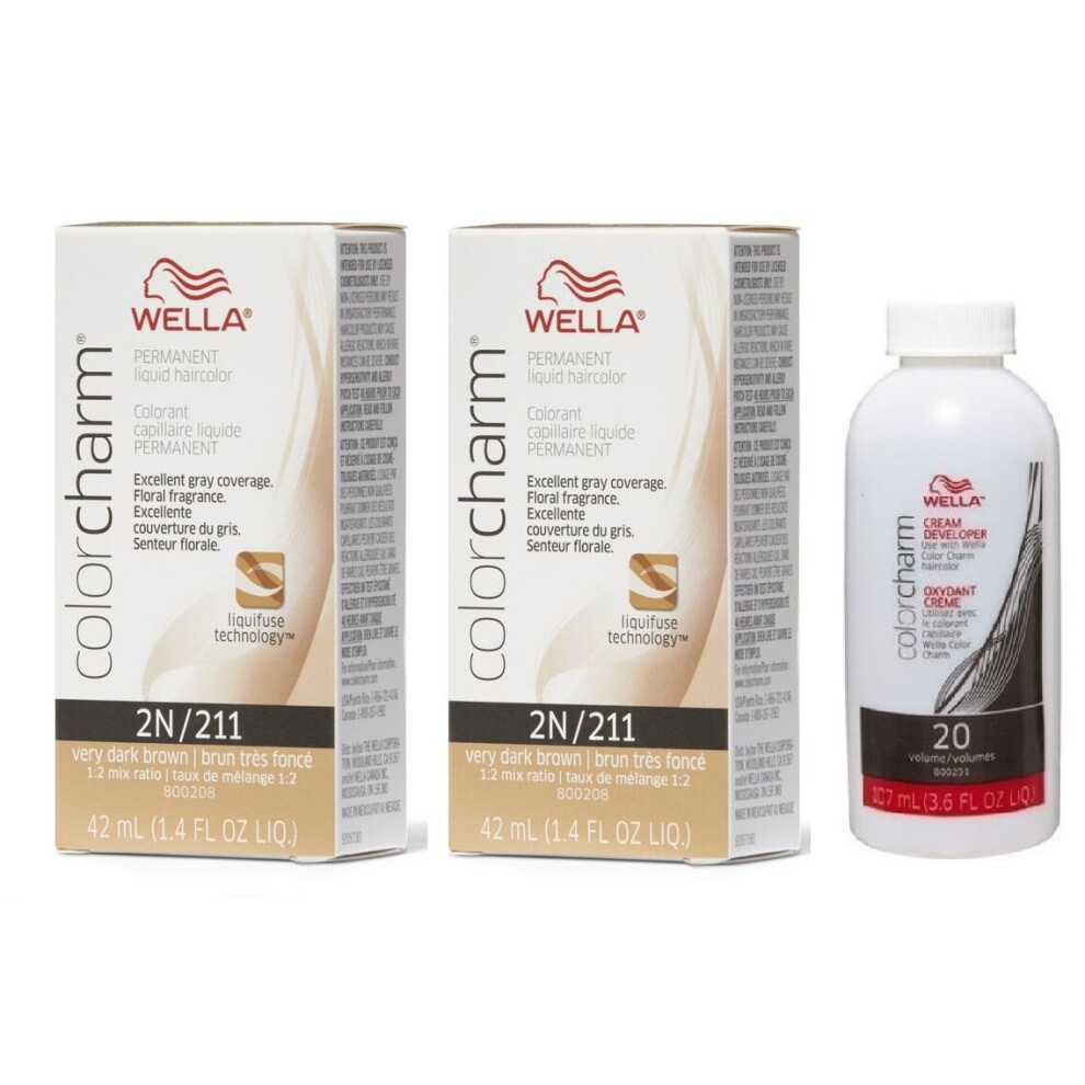 (2N+2N+Developer (Vol. 20) 3.6oz) Wella Color Charm Permanent Liquid Haircolor