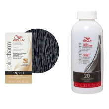 (1N + Developer (Vol. 20) 3.6oz ) Wella Color Charm Permanent Liquid Haircolor