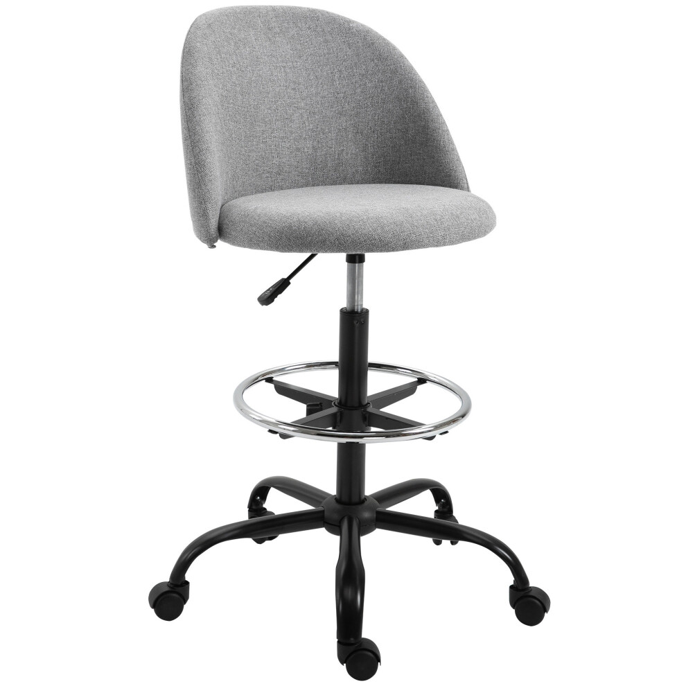 Vinsetto Draughtsman Chair Home Office Ergonomic 5 Wheels Padded Seat Grey