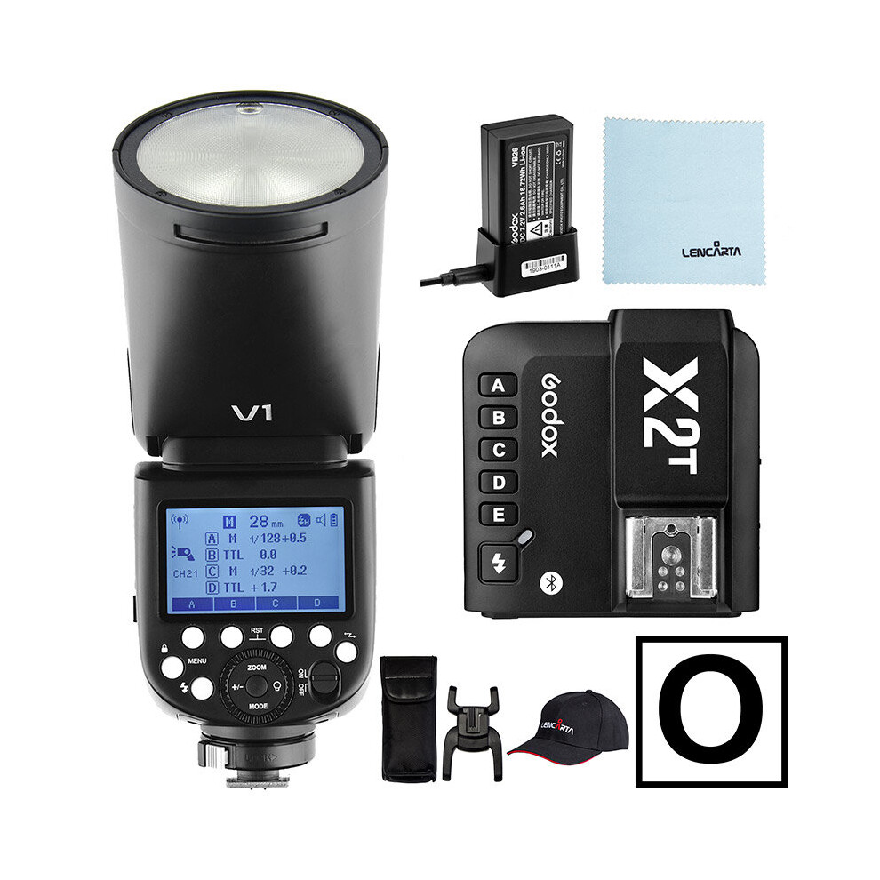 Godox Flash Strobe V1-Olmypus Camera Speedlite Round Head with X2T Wireless Transmitter