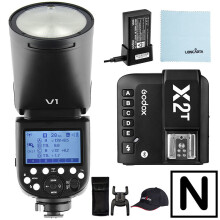 Godox Flash Strobe V1-Nikon Camera Speedlite Round Head with X2T Wireless Transmitter