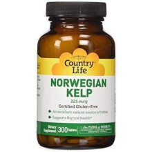Country Life Vitamins, Kelp,Norwegian,225 Mcg 300 Tab