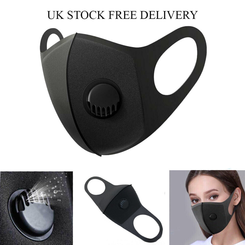 Dual Layer Breathable Mask Washable Black Face Masks With Valve Filter 5053164016993