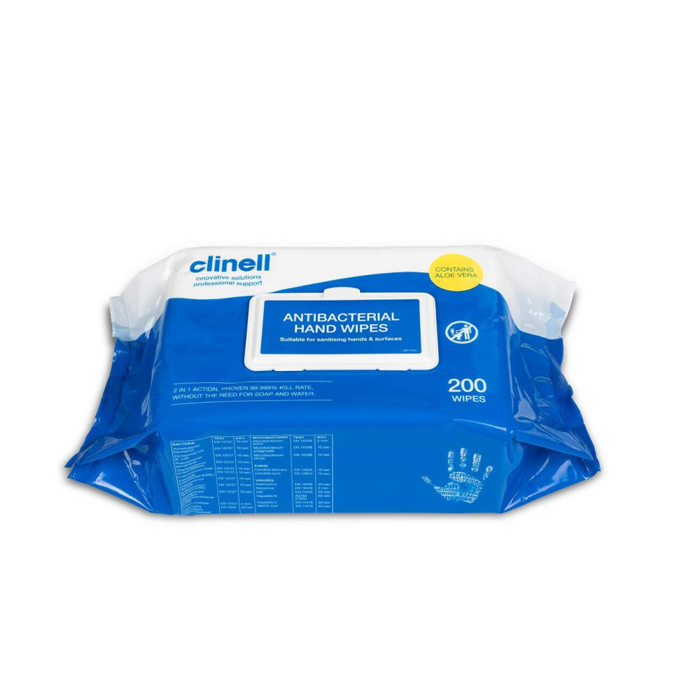 Clinell CAHW200 Antibacterial Hand Wipes - Pack Of 200