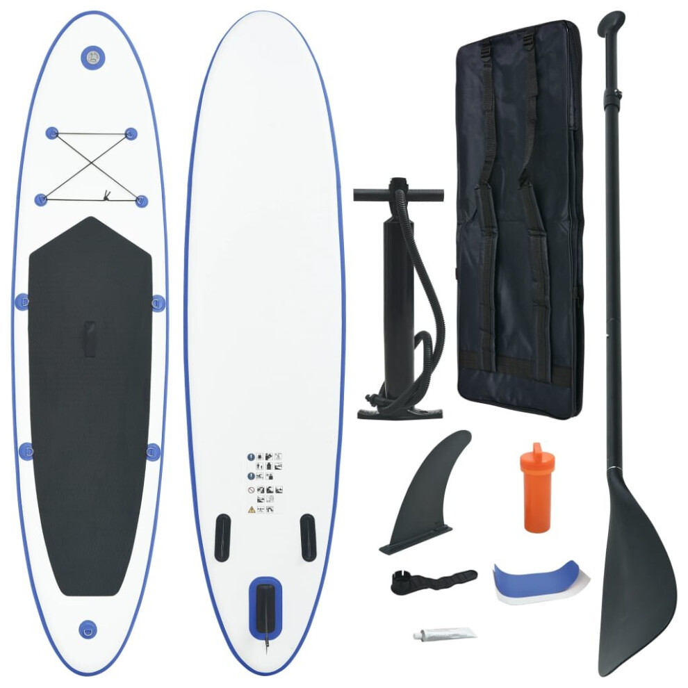 vidaXL Stand Up Paddle Board Set SUP Surfboard Inflatable Blue and White Sports