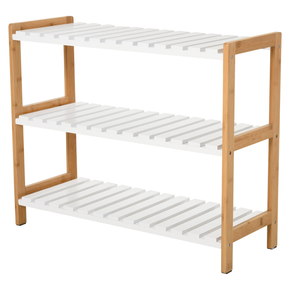 HOMCOM 3-Tier Shoe Rack Wood Slatted Shelves Open Storage Natural