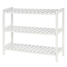 HOMCOM 3-Tier Shoe Rack Wood Slatted Shelves Open Storage White