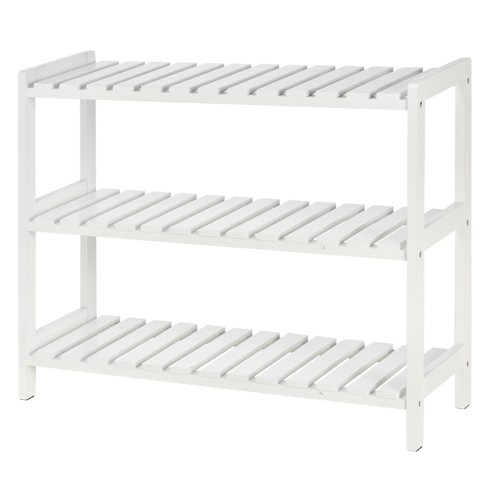Homcom 3-Tier Shoe Rack Wood Slatted Shelves Open Storage White