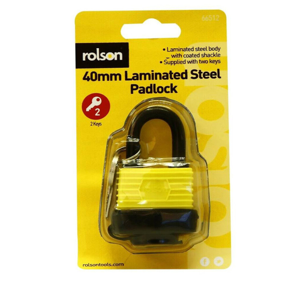 Rolson 40Mm Weatherproof Heavy Duty Laminated Steel Padlock Key Shed Door 66512
