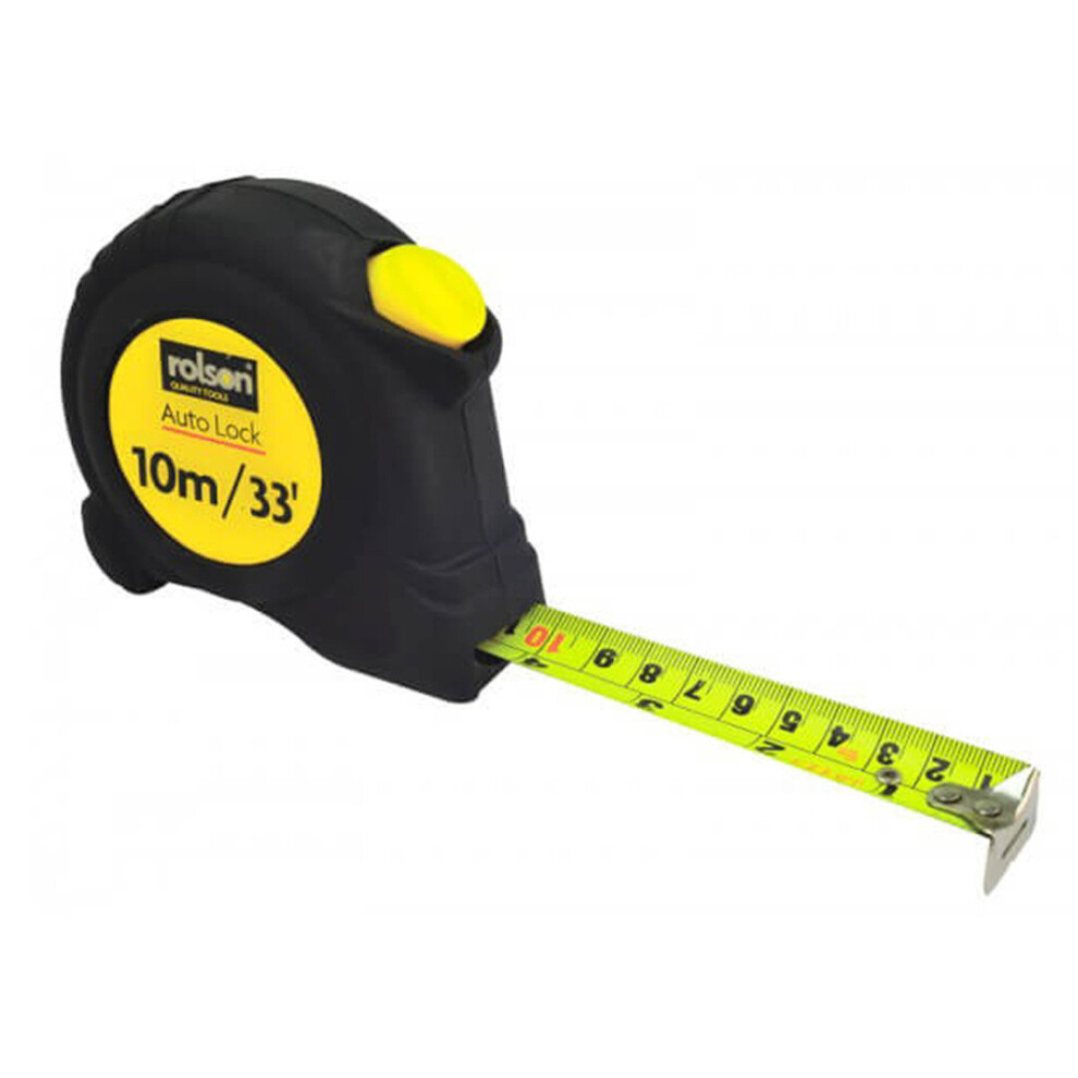 Tape Measure 10M 32Ft Lockable Hard Wearing Measure 10m x 25mm Rolson 50569