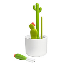 Boon, Cacti, Ensemble de Brosses de Nettoyage pour Biberons, 4 Brosses & 1 Vase