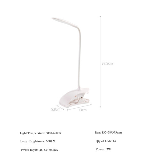 Ranpo 3W Reading Light Flexible USB LED Clip-On Desk Eye Protection Lamp 1