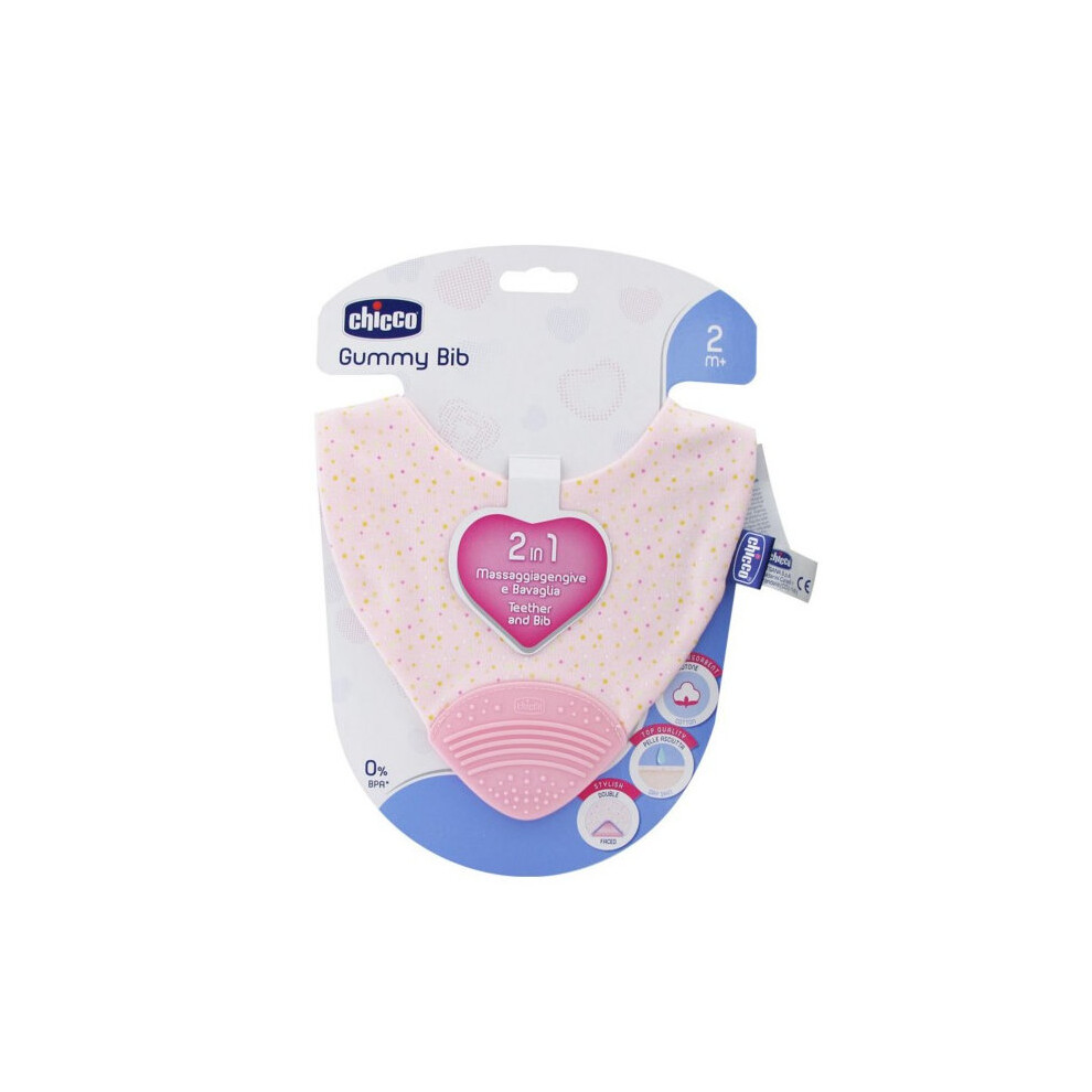 Chicco Gummy Bib Teething Ring with Bib 2 In 1 Pink 2m+