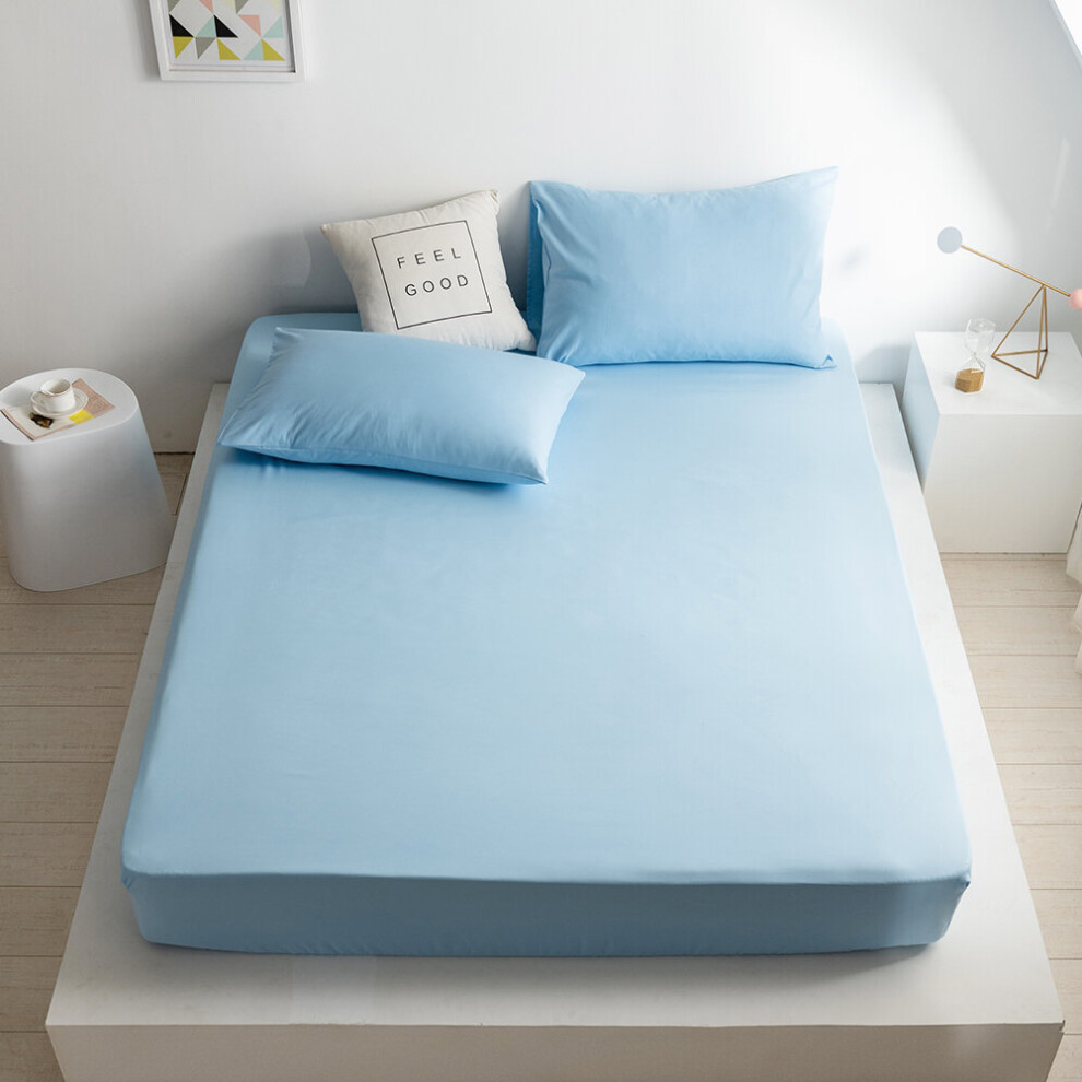 (Blue, Double) 100% Poly Cotton Double Bed Sheet All UK Size