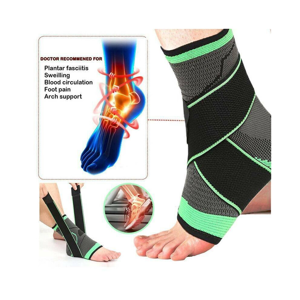 Green (M) Foot Brace Ankle Support Brace Strap Compression Elastic Bandage Wrap