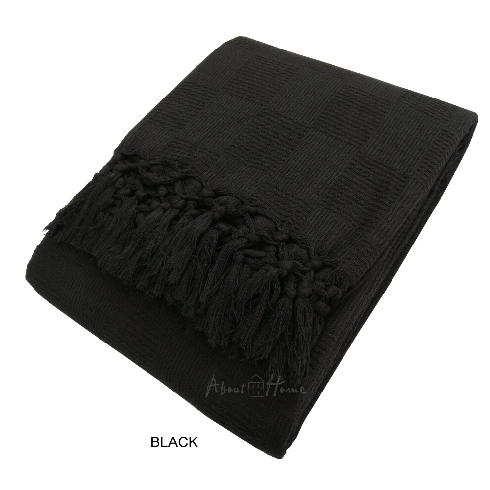 (Black, 90" x 100") Ascot cotton throws / Blankets