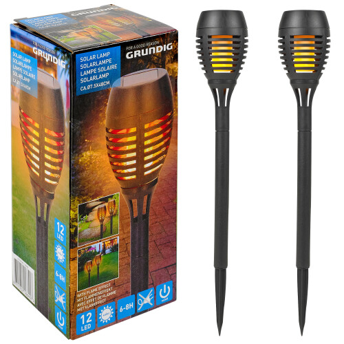 Grundig (2) Plastic Solar Powered 12 LED Garden Light Lamp