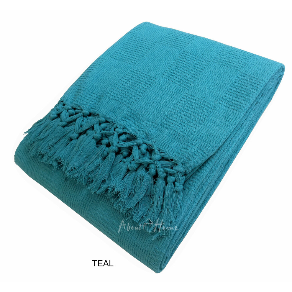 (Teal, 90" x 100") Ascot cotton throws / Blankets