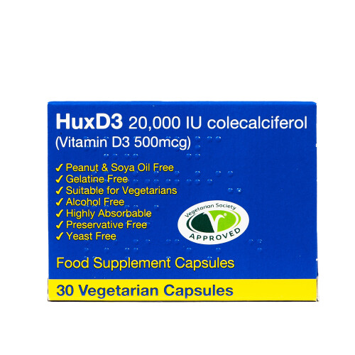 (30 Vegetarian Caps ) Hux D3 20,000 iu Colecalciferol 2