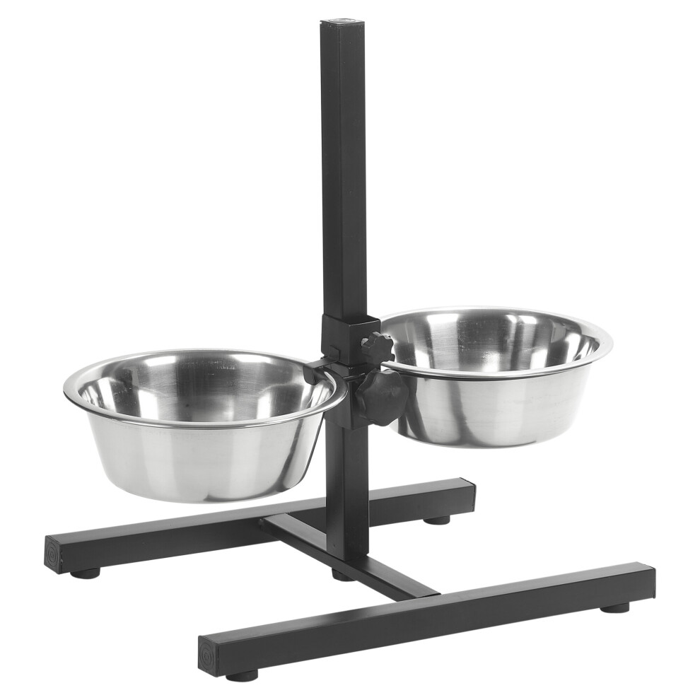Pet Dog Cat Feeding Food Drink Water Metal 2 Bowls On Movable Stand