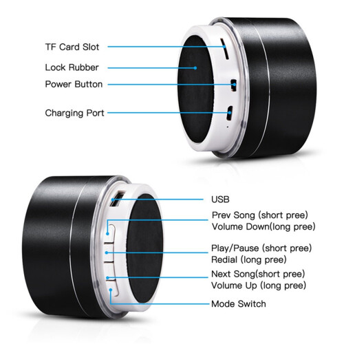 Ranpo Μίνι μεταλλικό ασύρματο ηχείο Bluetooth 360 μοιρών Stereo Surround Sound 2