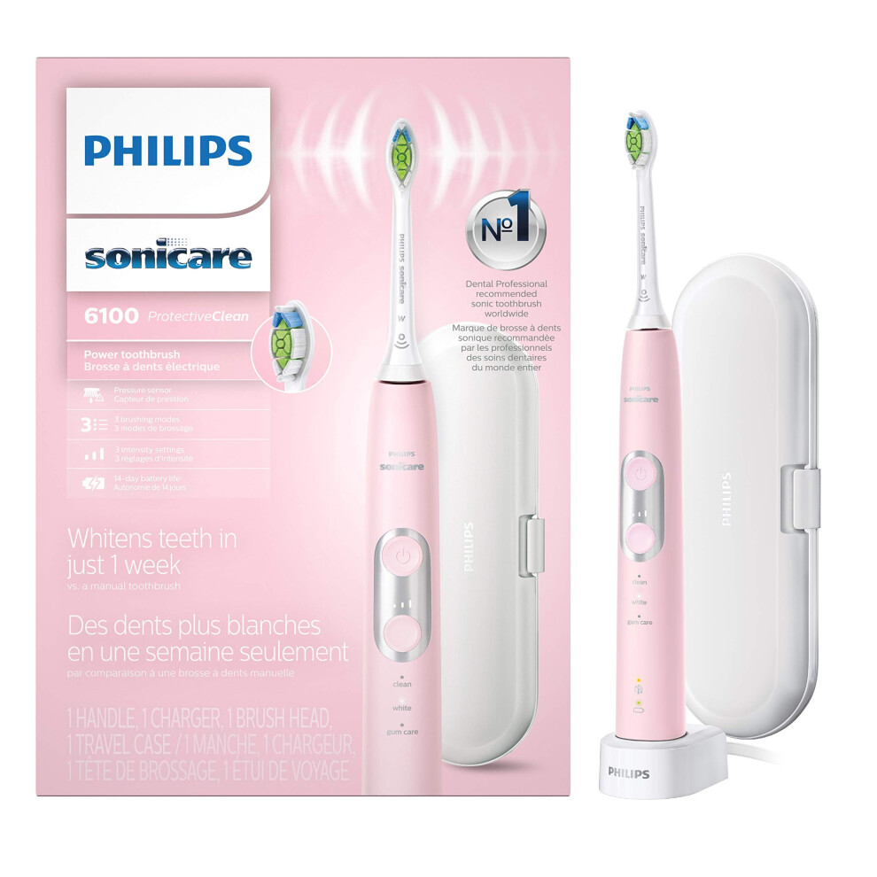 Philips Pink Sonicare Hx6876/21 Protectiveclean 6100 Rechargeable Electric Toothbrush,