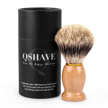 QSHAVE 100% Original Pure Dachsborsten Rasierpinsel Handgefertigt. Echtholzgriff. Ideal für Nassrasur.