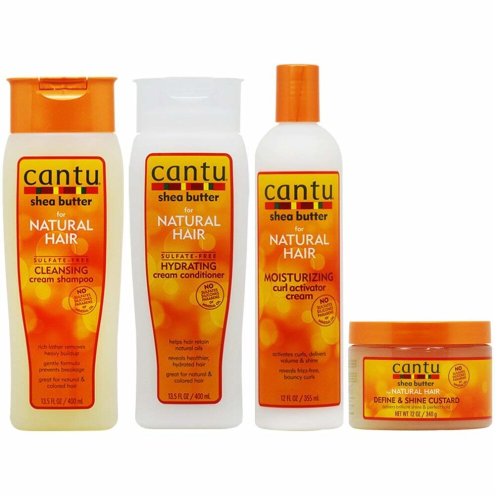 Cantu Cleansing Cream Shampoo + Conditioner + Curl Activator Cream + Define & Shine Custard"Set