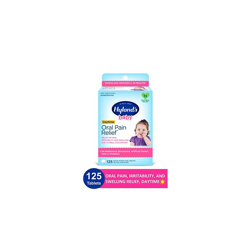 Hyland's Homeopathic Hyland's Baby Oral Pain Relief Tablets With Chamomilla, Soothing Natural Relief Of Oral Discomfort, Irritability, And Swelling, 125 Count