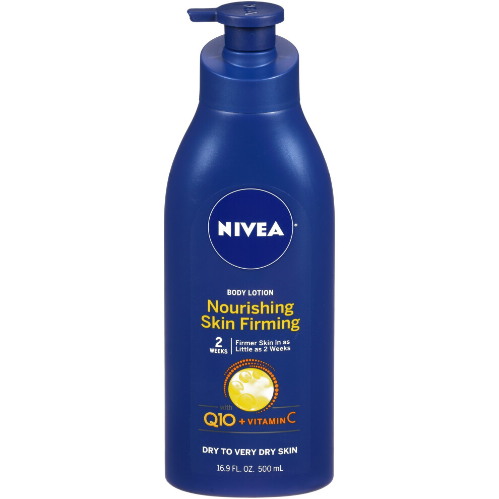 NIVEA Skin Firming Nourishing Hydration Firming Body Lotion for Dry to Very Dry Skin with Q10 and Vitamin C 16.9 Fl Oz Pump Bottle