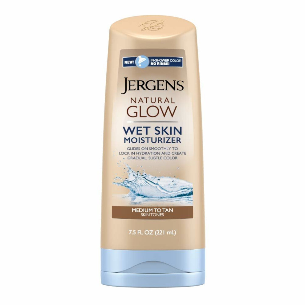 Jergens Natural Glow In-shower Moisturizer, Medium to Tan Skin Tone, 7.5 Ounce Wet Skin Lotion, Locks in Hydration with Gradual, Flawless Color