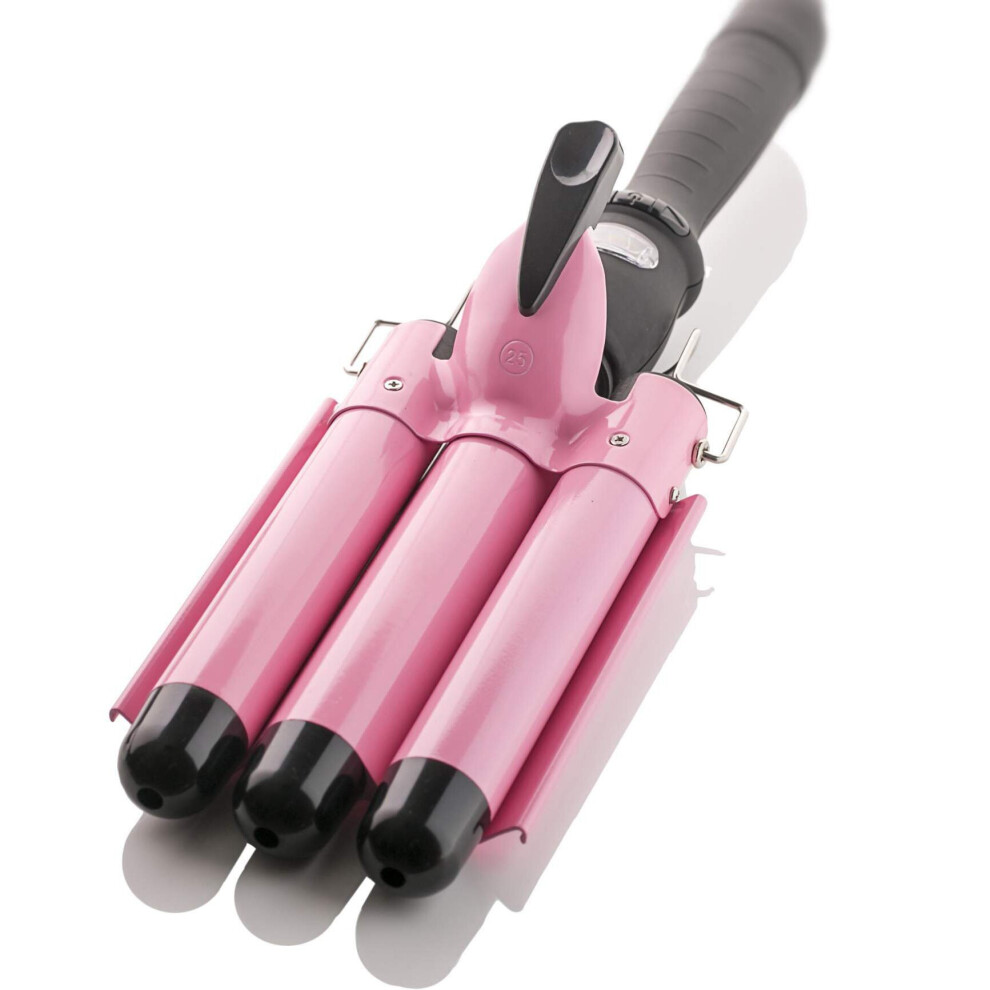 Alure Three Barrel Curling Iron Wand with LCD Temperature Display - 1 Inch Ceramic Tourmaline Triple Barrels, Dual Voltage Crimp