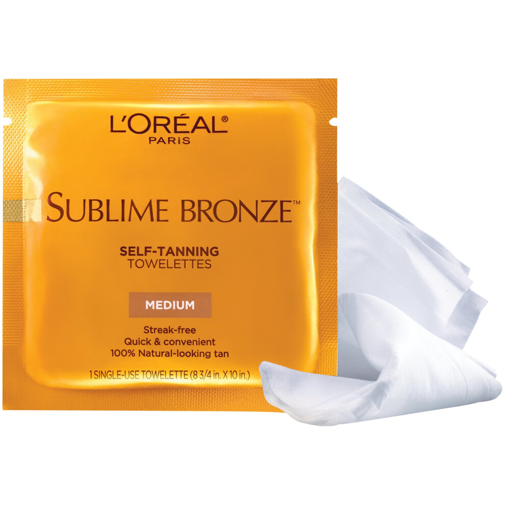 Self Tanner, L'Oreal Paris Sublime Bronze Self-Tanning Towelettes, Streak-Free, Natural Looking Tan, 6 ct.