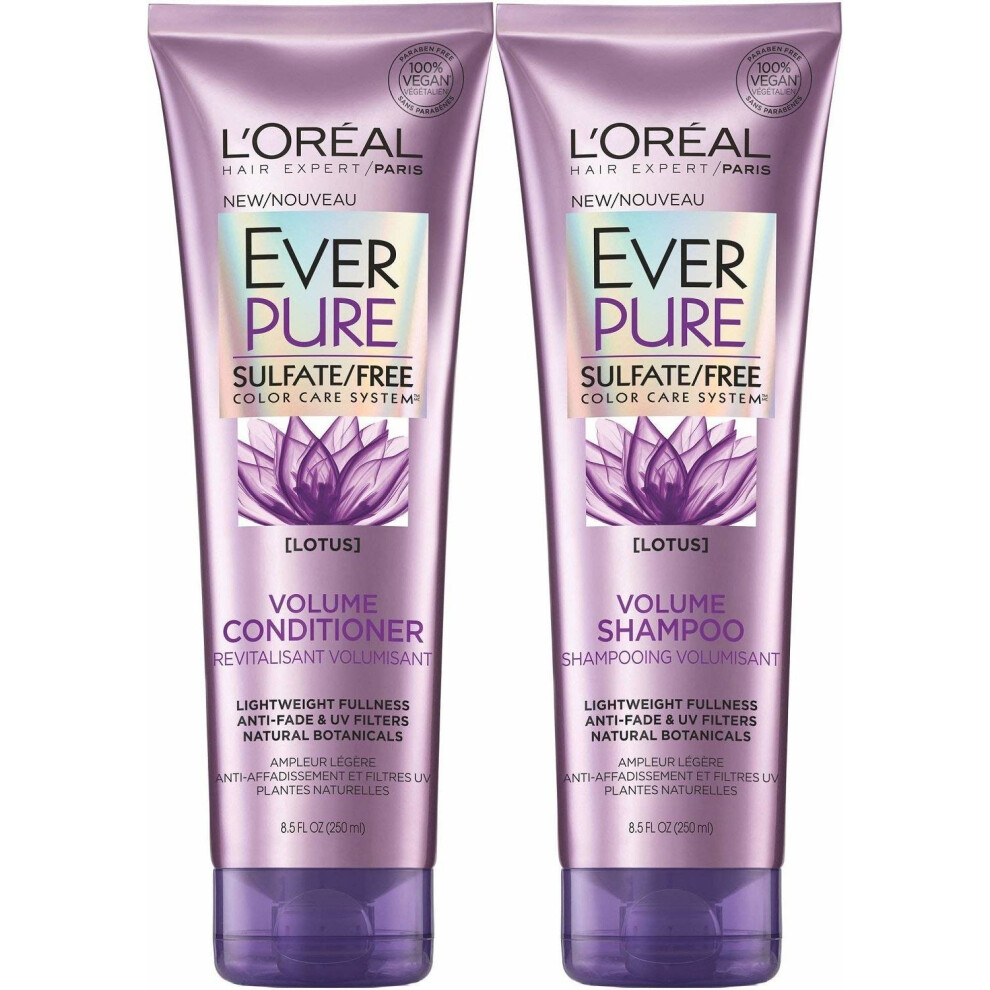 L'Oreal Paris EverPure Sulfate-Free Color Care System Volume Shampoo & Conditioner with lotus, 8.5 Ounce Each (lotus)